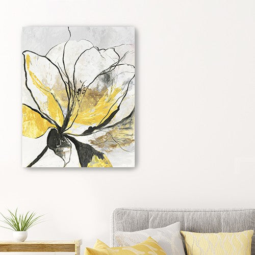 30" Modern Yellow and Black Flower Canvas Wall Art