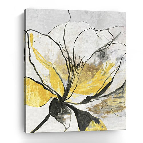 30" Modern Yellow and Black Flower Canvas Wall Art