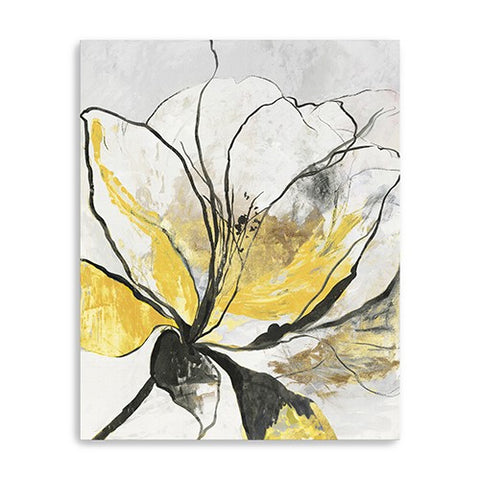 30" Modern Yellow and Black Flower Canvas Wall Art