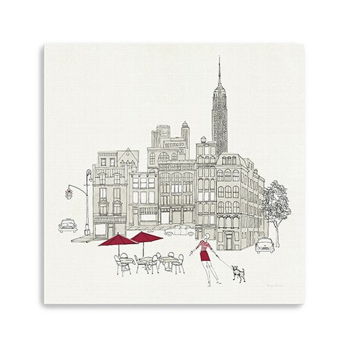 20" NYC Café Line Work with Red Accents Canvas Wall Art