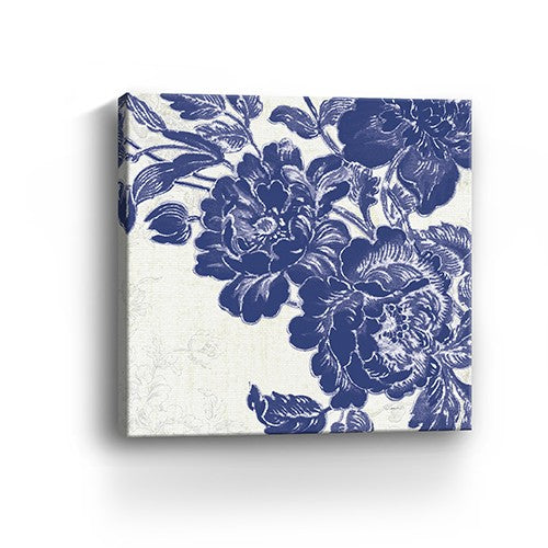 20" Blue Toile Rose Canvas Wall Art