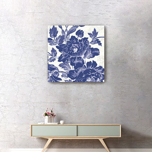 20" Blue Toile Roses Canvas Wall Art