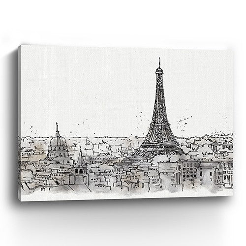 24" Monochrome Paris Rooftops Sketch Canvas Wall Art