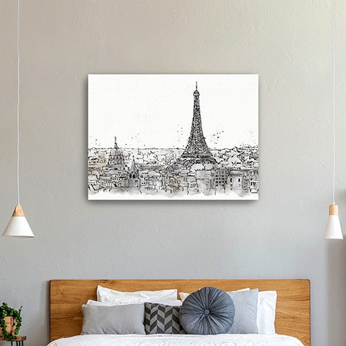 24" Monochrome Paris Rooftops Sketch Canvas Wall Art