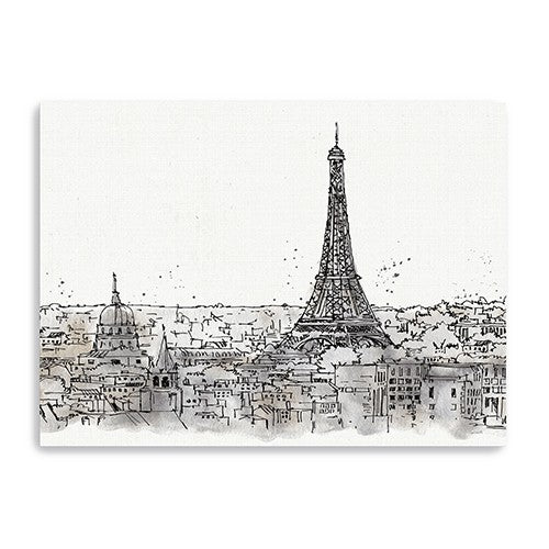 24" Monochrome Paris Rooftops Sketch Canvas Wall Art