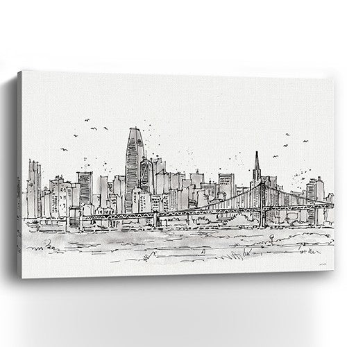 24" Monochrome City Skyline Sketch Canvas Wall Art