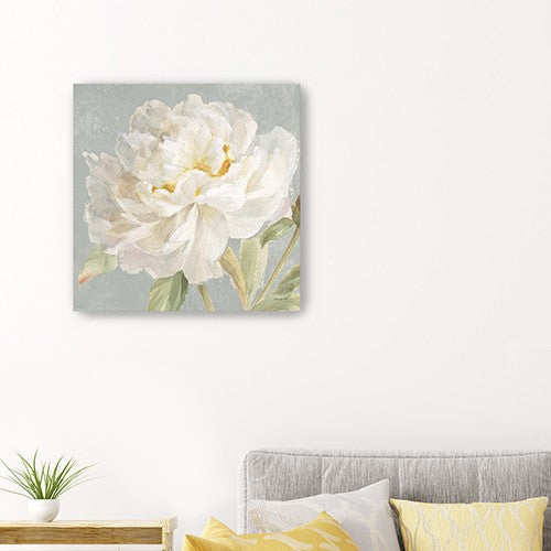 20" Angelic White Peony Flower Canvas Wall Art