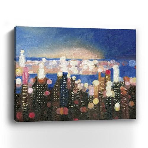 30" x 24" Watercolor City Lights on the Horizon Canvas Wall Art