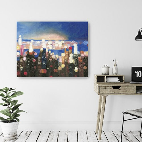 30" x 24" Watercolor City Lights on the Horizon Canvas Wall Art