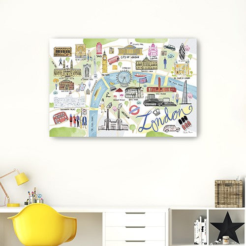 24" Fun Illustrated London Map Canvas Wall Art