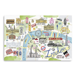 24" Fun Illustrated London Map Canvas Wall Art