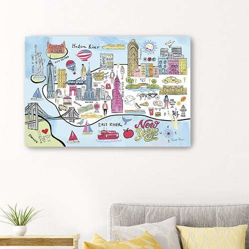 24" Fun Illustrated NYC Map Canvas Wall Art