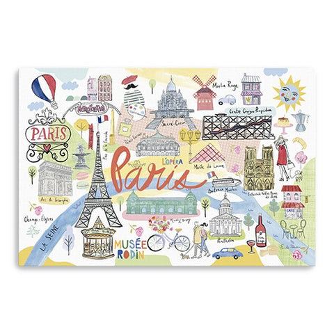 24" Fun Illustrated Paris Map Canvas Wall Art