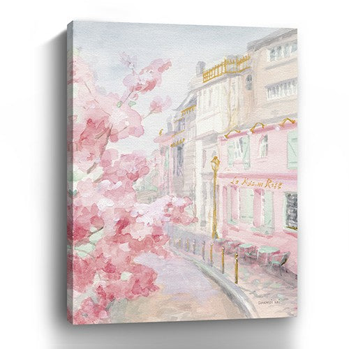 24" Pretty Pastel Pink Paris Street Canvas Wall Art