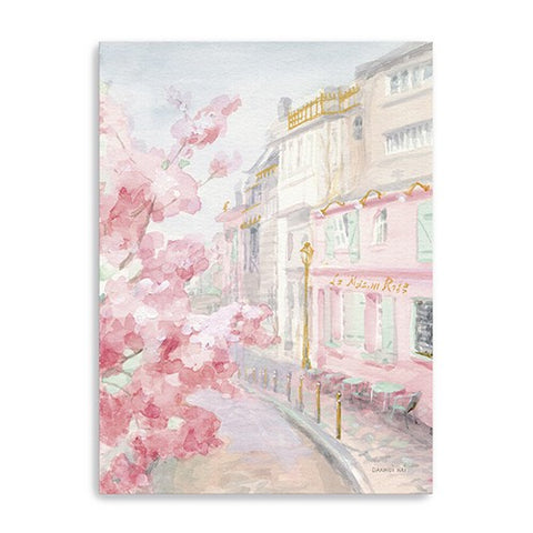 24" Pretty Pastel Pink Paris Street Canvas Wall Art