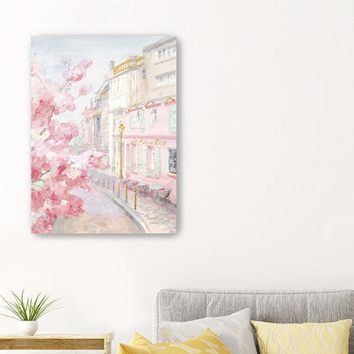 32" Pretty Pastel Pink Paris Street Canvas Wall Art