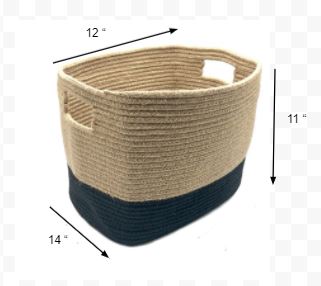 Black and Natural Jute Rope Cubby Baskets, Set of Two