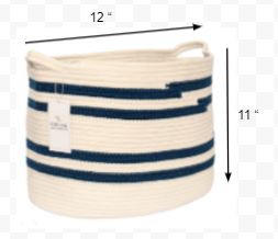 Navy and White Stripe Cotton Rope Cubby Baskets, Set of Two