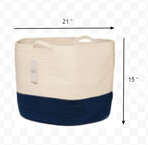 15" White and Blue Woven Rope Basket