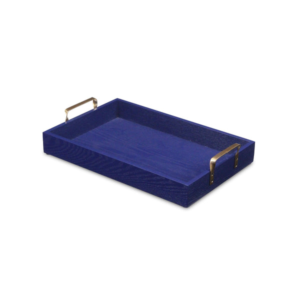 Royal Blue Wooden Tray with Gold Handles