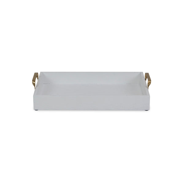 White Wooden Tray with Gold Handles