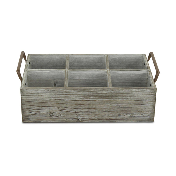 Rustic Graywash Six Slot Wooden Caddy