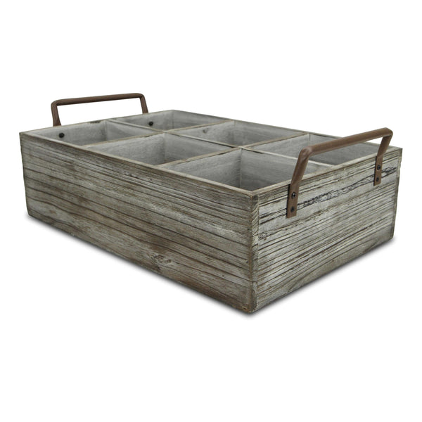 Rustic Graywash Six Slot Wooden Caddy