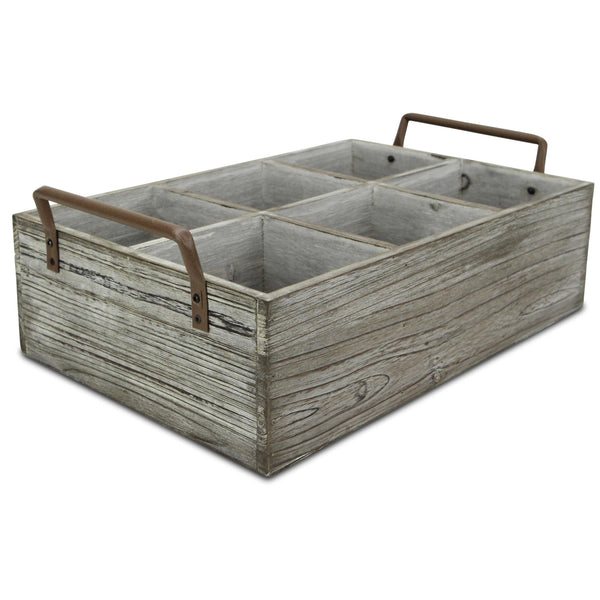 Rustic Graywash Six Slot Wooden Caddy