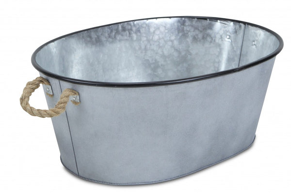 Farmhouse Silver Metal Bucket with Rope Handles