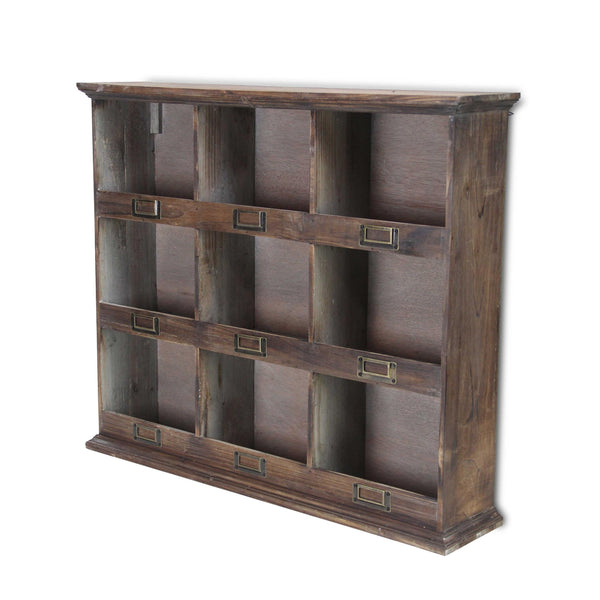 Rustic Nine Slot Wooden Open Wall Cabinet