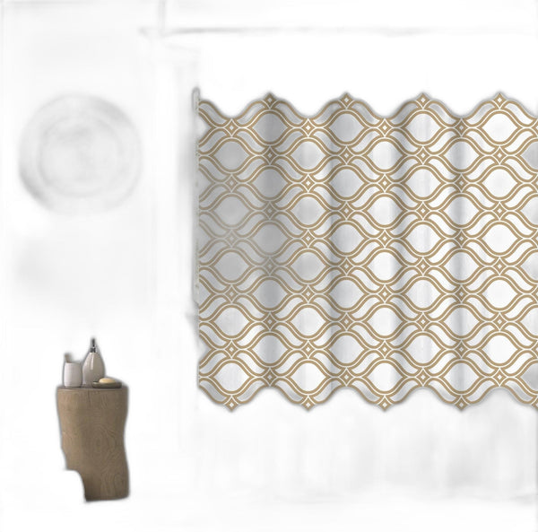 Gold and White Printed Lattice Shower Curtain