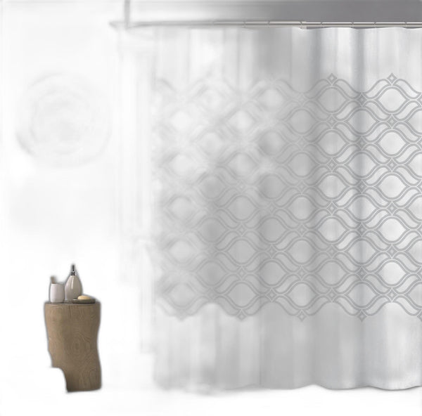 Silver and White Printed Lattice Shower Curtain