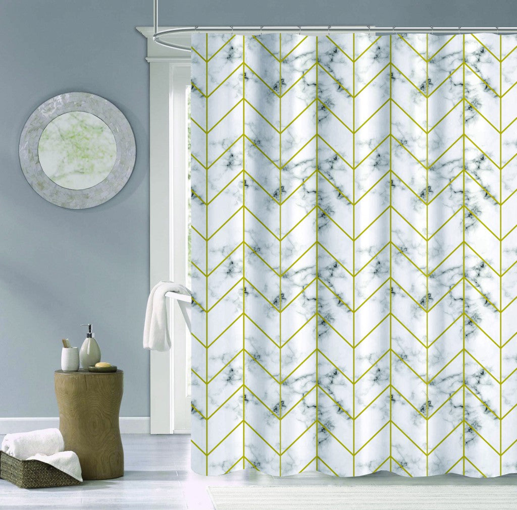 Silver Marble and Geo Pattern Shower Curtain