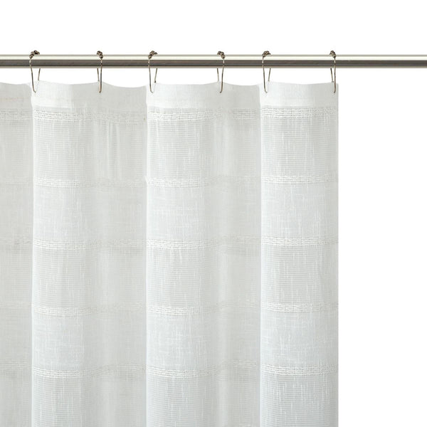 White Striped Embroidered Shower Curtain