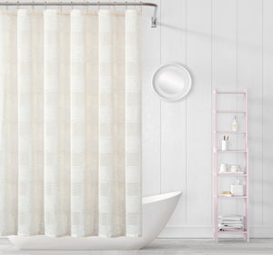 Cream Striped Embroidered Shower Curtain