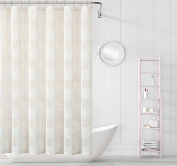 Cream Striped Embroidered Shower Curtain