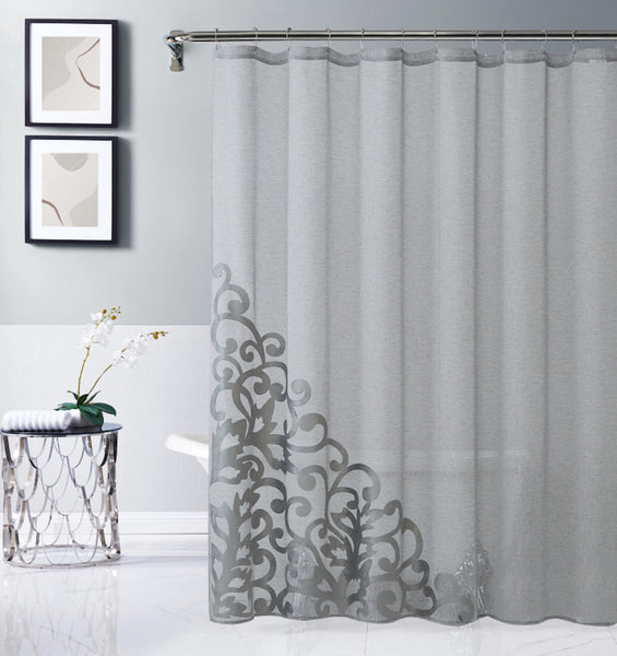 Silver Contemporary Velvet Scroll Shower Curtain