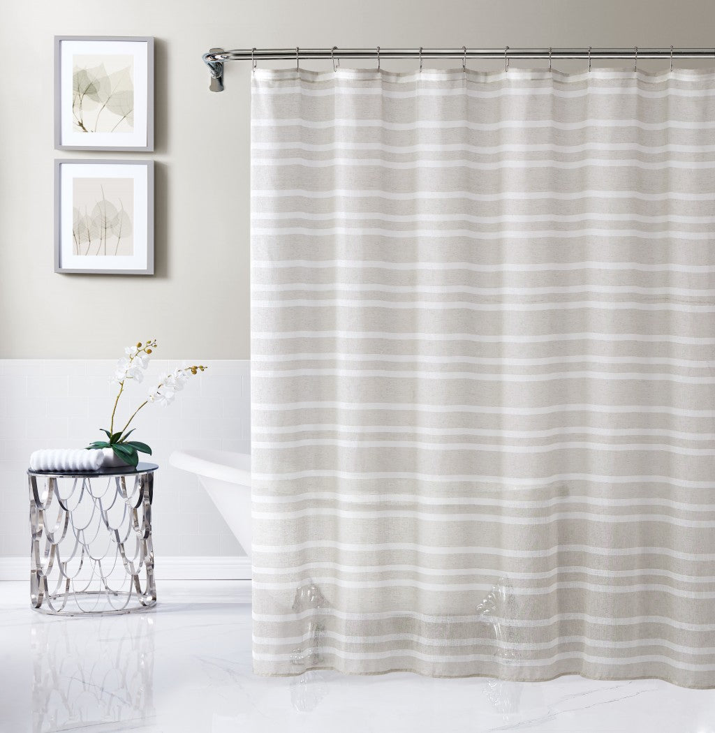 Taupe and White Striped Shower Curtain