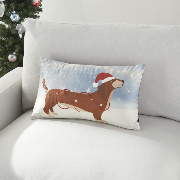 Light Up Christmas Dachshund Throw Pillow