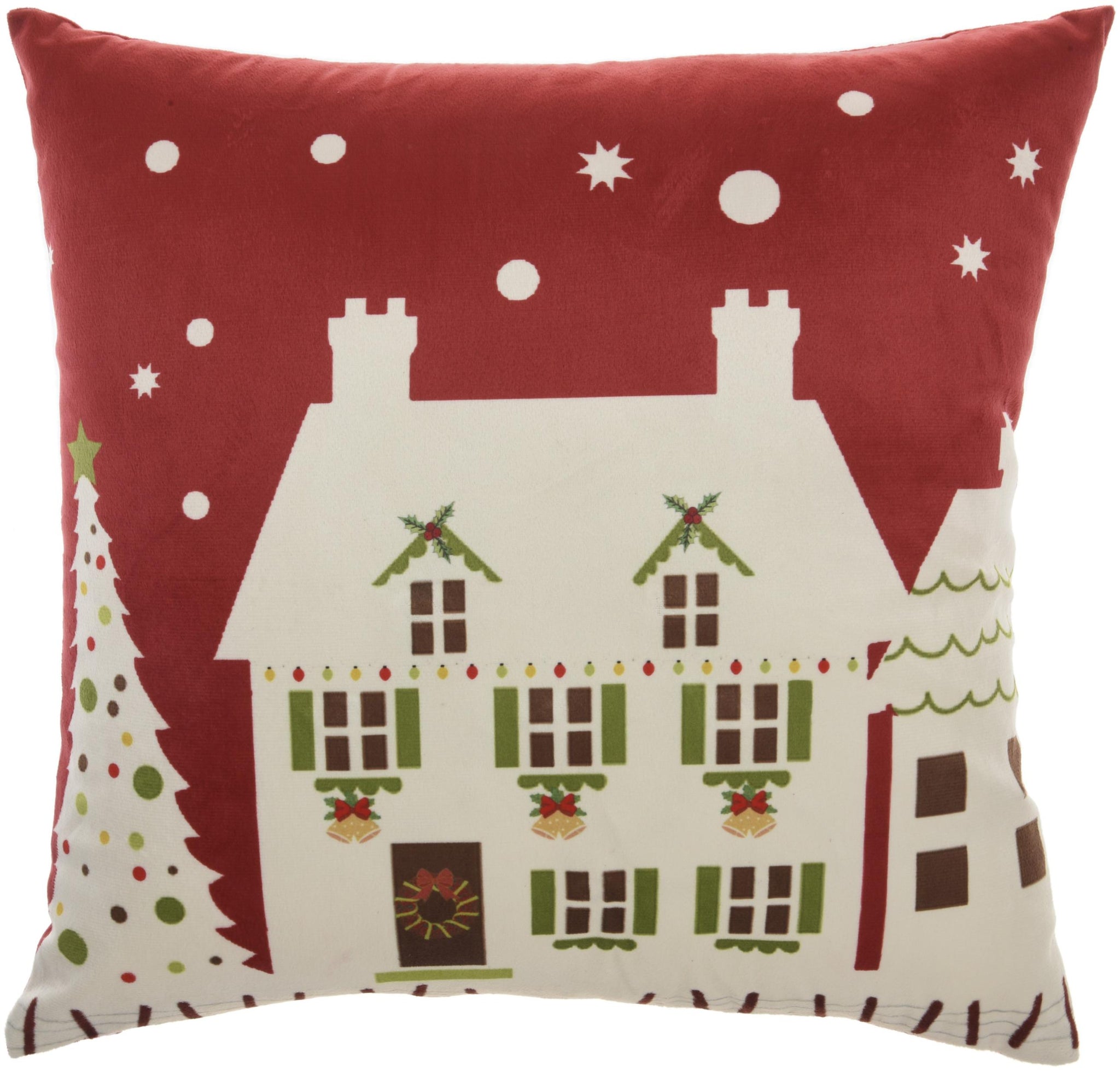 Red and White Christmas House Light Up Throw Pillow