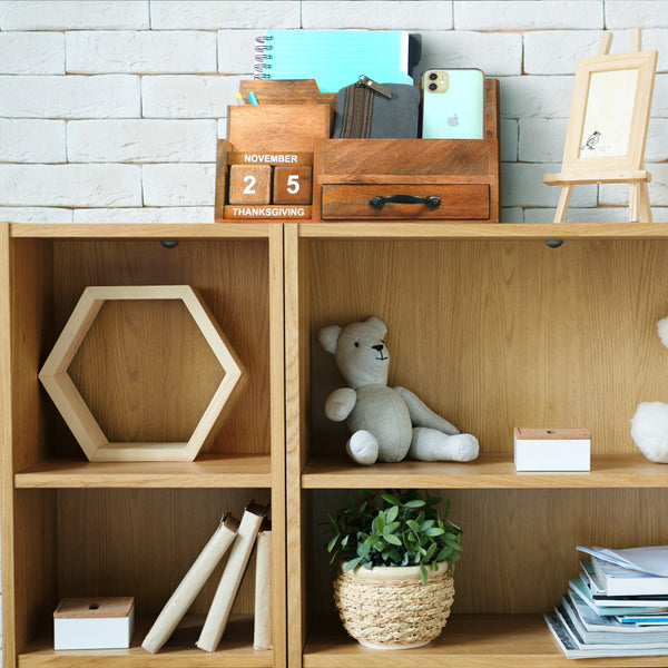 Natural Rustic Wood Desk or Counter Organizer