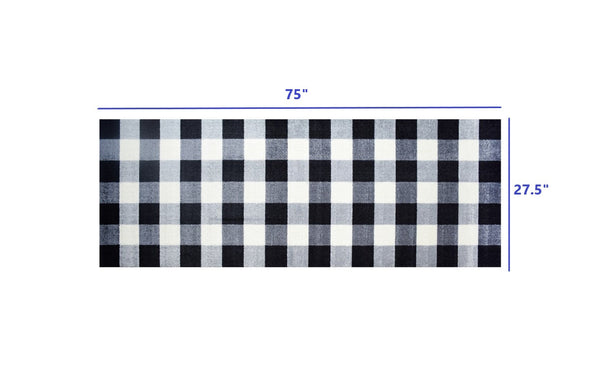 2' x 6' Black and White Buffalo Check Washable Runner Rug