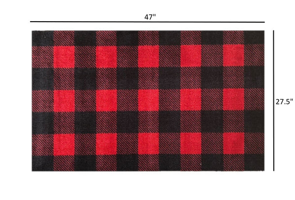 2' x 4' Black and Red Buffalo Check Washable Floor Mat