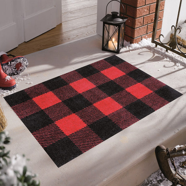 2' x 4' Black and Red Buffalo Check Washable Floor Mat