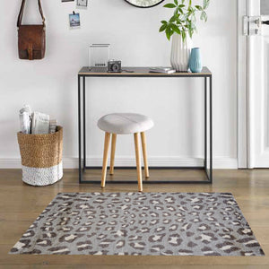 2' x 4' Gray and Brown Cheetah Washable Floor Mat