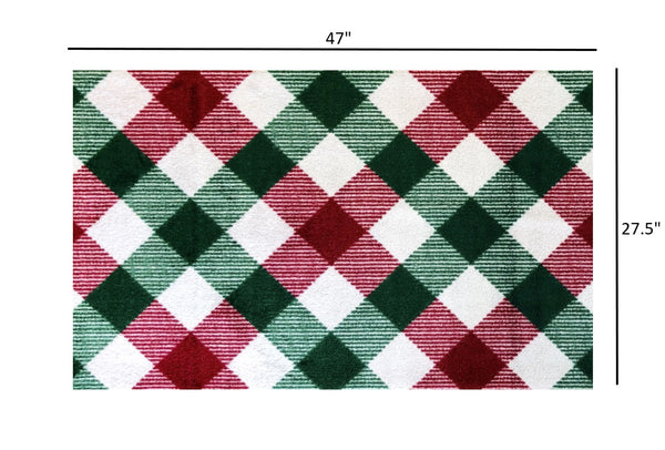 2' x 4' Red and Green Plaid Washable Floor Mat