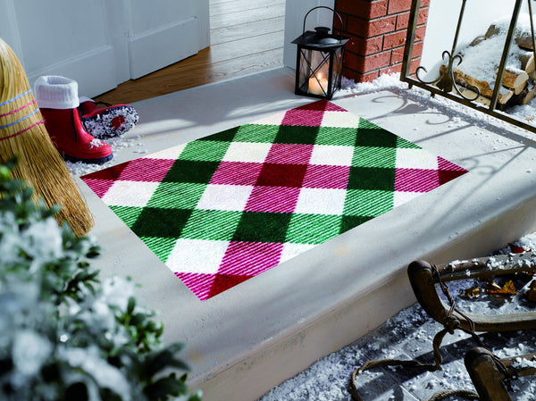 2' x 4' Red and Green Plaid Washable Floor Mat