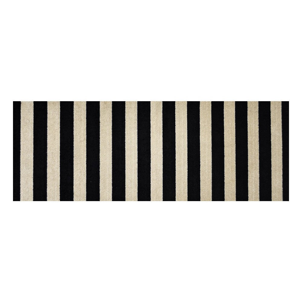 2' x 6' Black and Tan Wide Stripe Washable Runner Rug