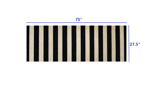 2' x 6' Black and Tan Wide Stripe Washable Runner Rug