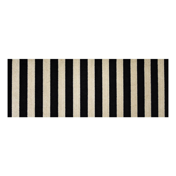 2' x 6' Black and Tan Wide Stripe Washable Runner Rug